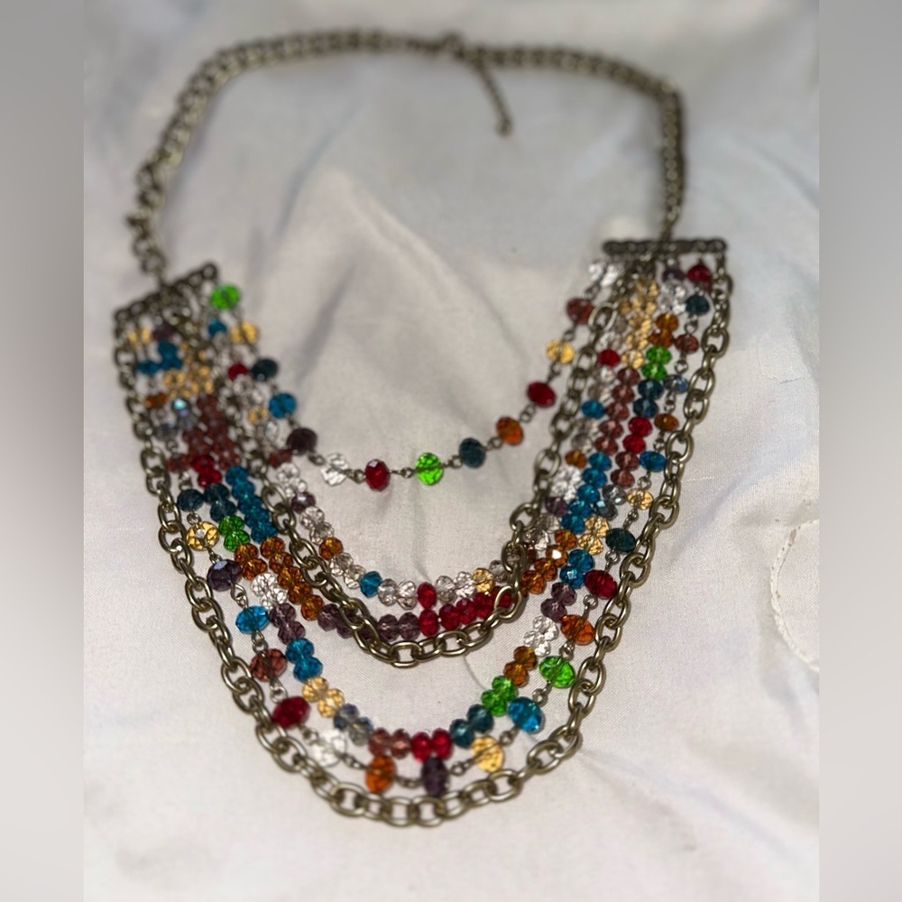 Vintage look beaded glass necklace 7 strands - Picture 2 of 5